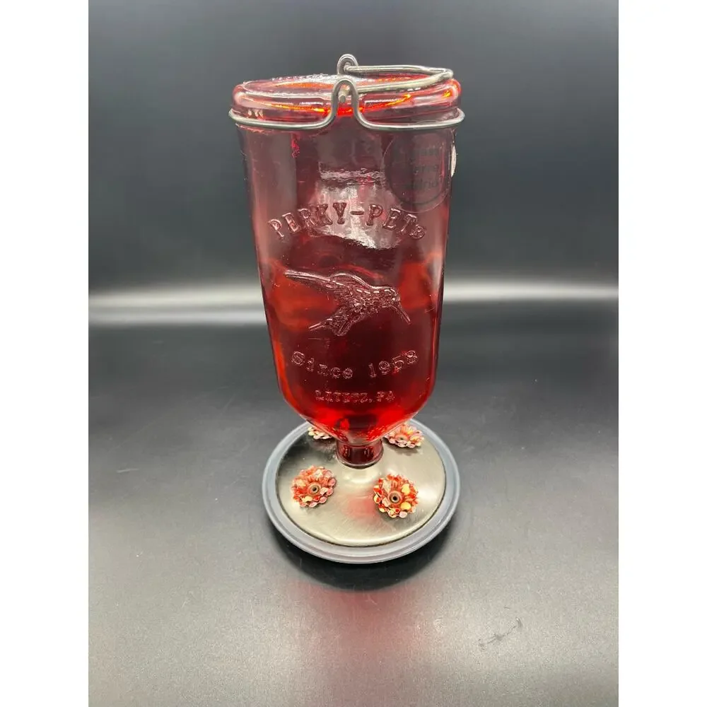 Hummingbird Feeder by Woodstream Corp Red Glass Perky Pet Since 1958 Lititz PA